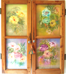 Blumenfenster 2010, 65 x 57 auf Leinwand in Oel, im Fensterrahmen